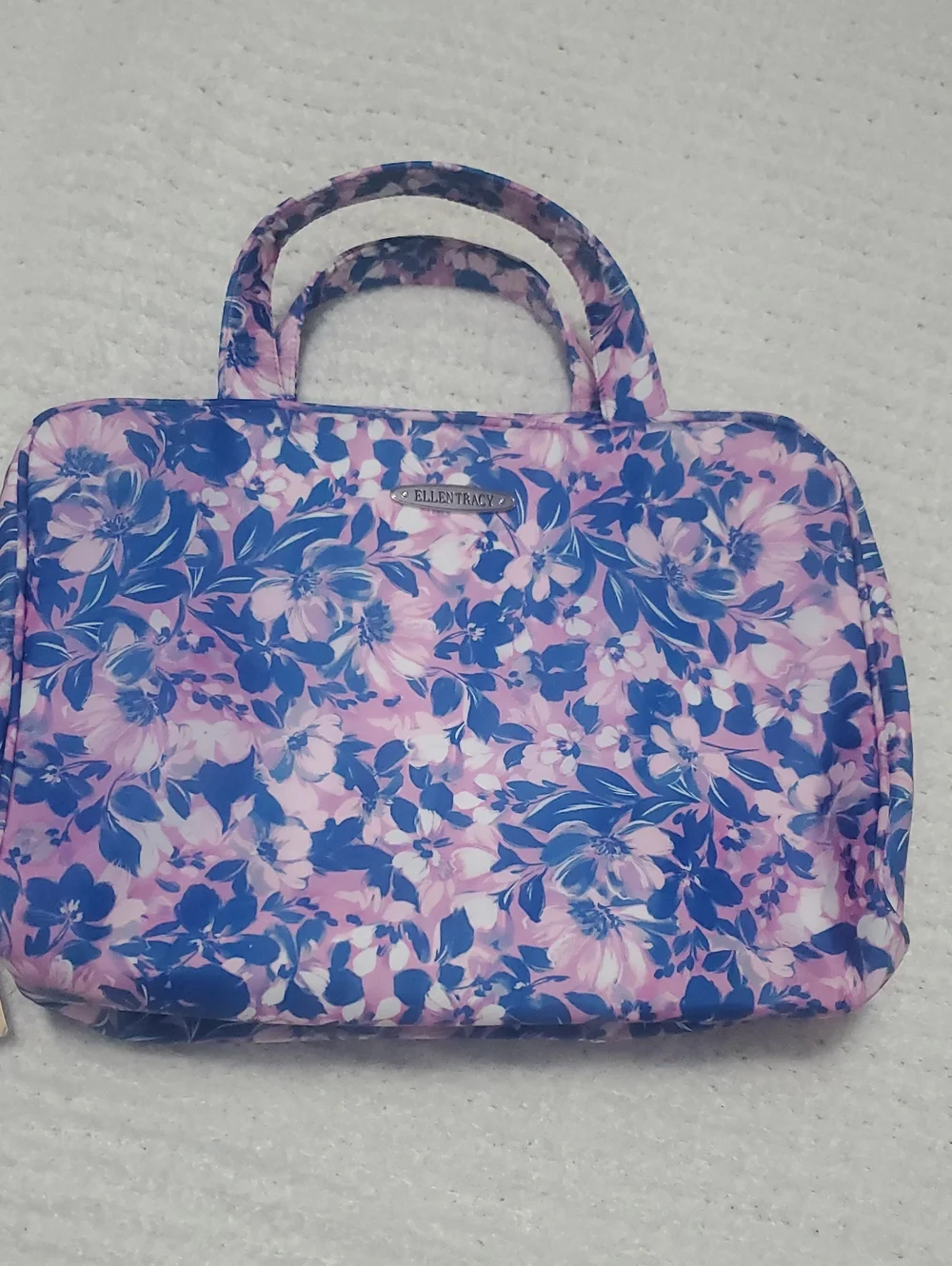 Ellen Tracy Pink and Blue Floral Cosmetic Tote